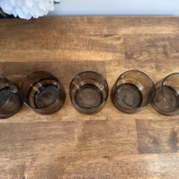 Vintage Dominion Lowball Glasses Smokey Grey Brown Tint – Set of 5 - Picture 5 of 7